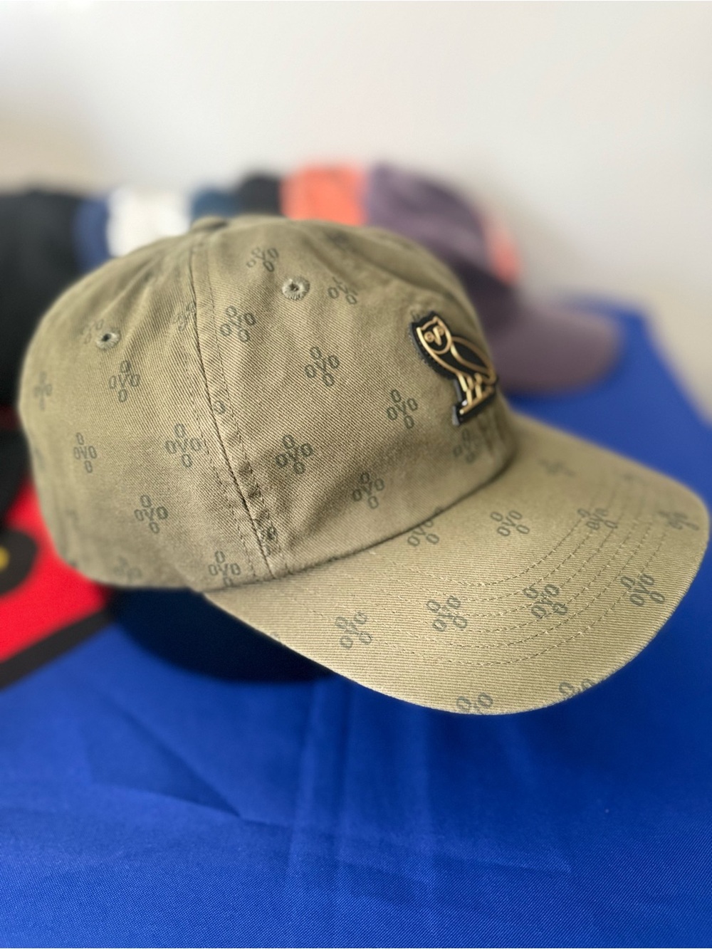OVO Olive Embroidered Owl Logo Baseball Cap - Men